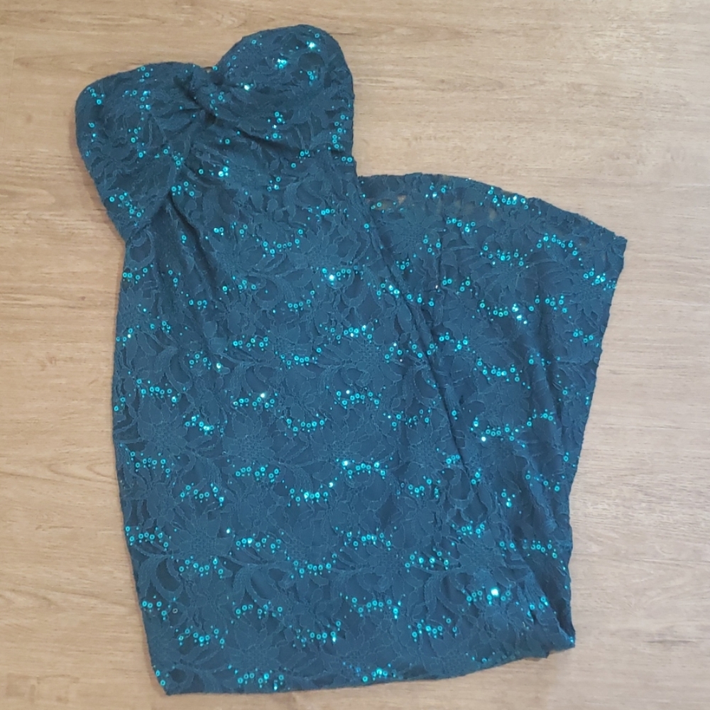 Turquoise sequin formal gown